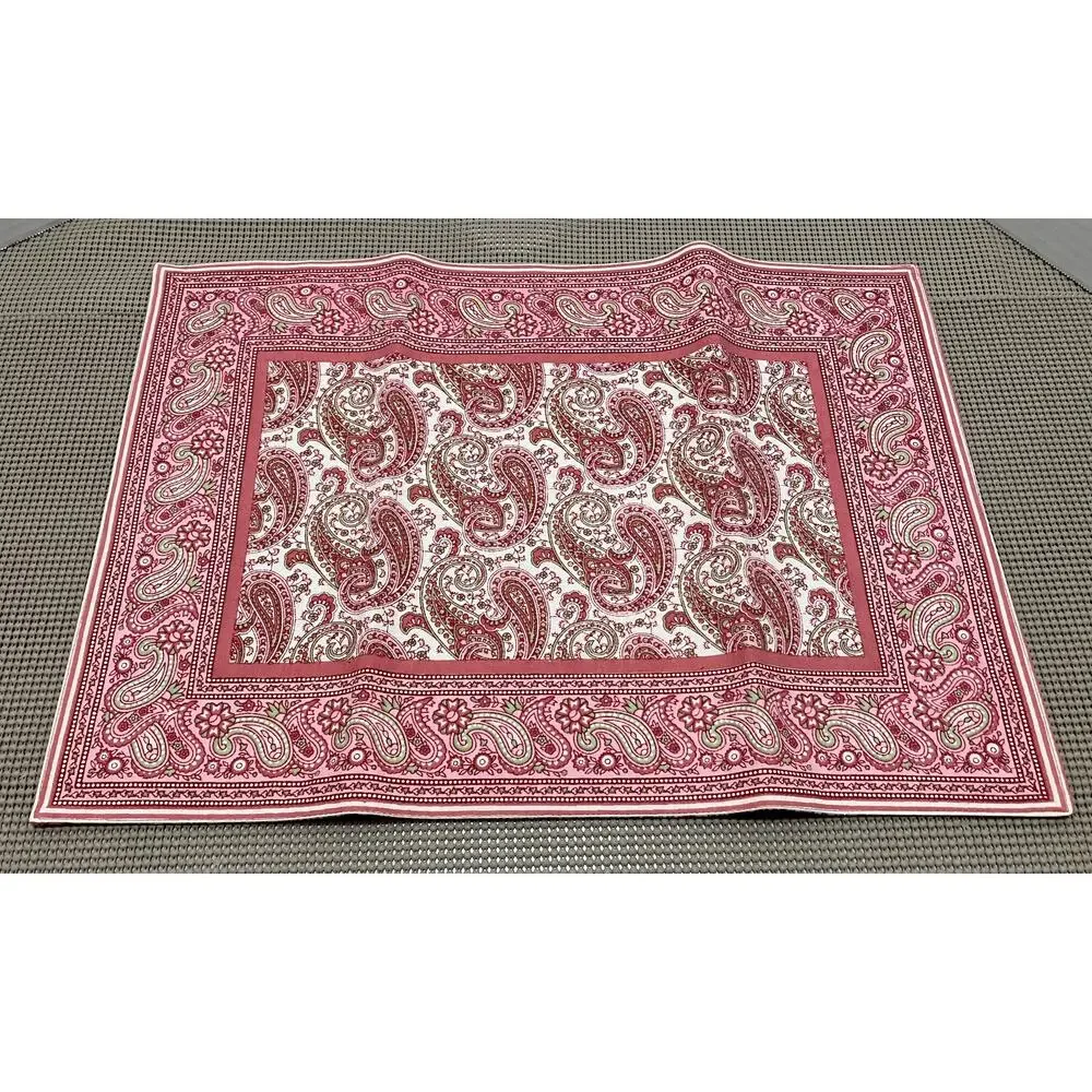 Williams Sonoma Placemats Set of 4 Ella Pink Paisley Ticking Stripe Crisp Cotton